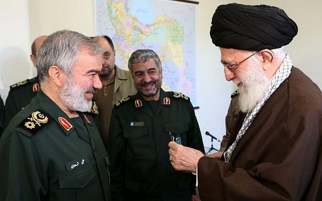 Iranian Supreme Leader Ali Khamenei, right, with Brigadier General Ali Fadavi and other commanders of the Islamic Revolutionary Guard Corps, following the arrest of US soldiers in the Persian Gulf. (Wikimedia Commons) Iranian Supreme Leader Ali Khamenei, right, with Brigadier General Ali Fadavi and other commanders of the Islamic Revolutionary Guard Corps, following the arrest of US soldiers in the Persian Gulf. (Wikimedia Commons)