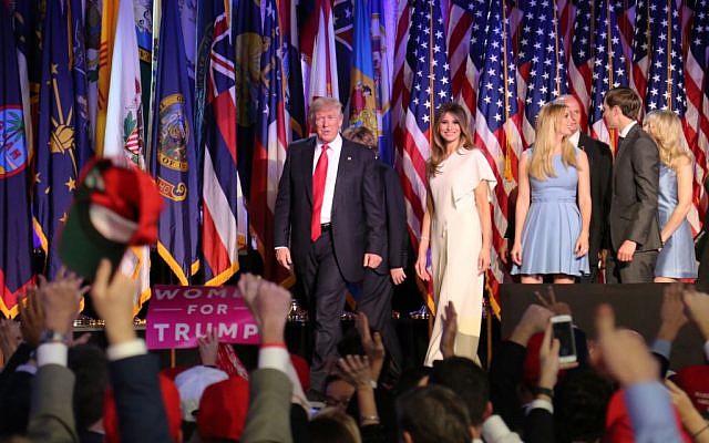 President-elect Donald Trump walks off the stage after delivering his victory speech on Election Night (Eric Cortellessa/Times of Israel) President-elect Donald Trump walks off the stage after delivering his victory speech on Election Night (Eric Cortellessa/Times of Israel)
