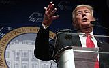 Donald Trump addressing the Republican Jewish Coalition in Washington, DC, December 3, 2015. (Alex Wong/Getty Images)