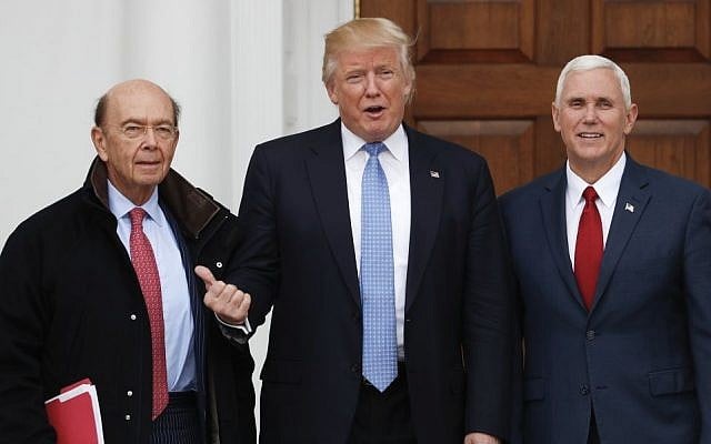 President-elect Donald Trump, center, and Vice President-elect Mike Pence, right, pose with investor Wilbur Ross at the Trump National Golf Club Bedminster clubhouse, November 20, 2016, in Bedminster, N.J.. (AP Photo/Carolyn Kaster) President-elect Donald Trump, center, and Vice President-elect Mike Pence, right, pose with investor Wilbur Ross at the Trump National Golf Club Bedminster clubhouse, November 20, 2016, in Bedminster, N.J.. (AP Photo/Carolyn Kaster)