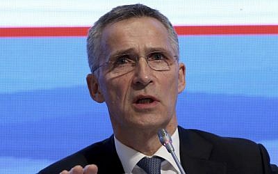 NATO Secretary General Jens Stoltenberg addresses a NATO parliamentary assembly meeting in Istanbul, Monday, November 21, 2016. (AP Photo)