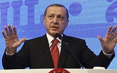 Turkey's President Recep Tayyip Erdogan addresses a NATO parliamentary assembly meeting in Istanbul, Monday, Nov. 21, 2016. (Kayhan Ozer, Presidential Press Service, Pool photo via AP)