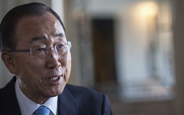 United Nations Secretary-General Ban Ki-moon speaks to the Associated Press during an interview, in Marrakech, Morocco, November 16, 2016. (AP/Mosa'ab Elshamy) United Nations Secretary-General Ban Ki-moon speaks to the Associated Press during an interview, in Marrakech, Morocco, November 16, 2016. (AP/Mosa'ab Elshamy)