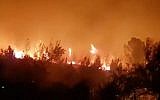 A forest fire rages outside Neve Shalom, November 22, 2016. (Israel Police)