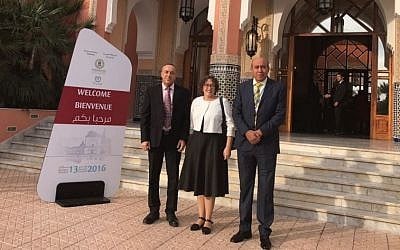 Zionist Union MKs Zouheir Bahloul (R) and Yael Cohen Paran and Kulanu MK Akram Hasson in Marrakech, Morocco in November 2016 (Courtesy)