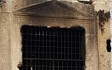 Detail from the tomb of King Jehoshaphat, Kidron Valley, Jerusalem, after a suspected arson attack, November 14, 2016. (Photo by Assaf Avraham, Nature and Parks Authority)