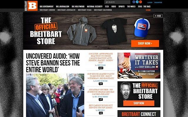 A screen capture of the Breitbart website on November 16, 2016.
