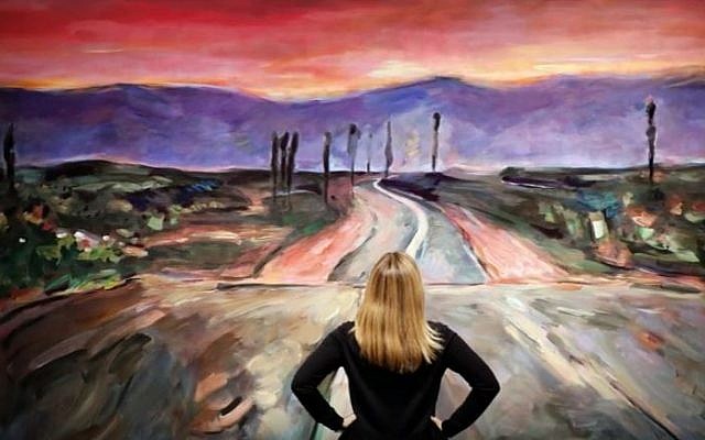 Painting by Bob Dylan featured at "The Beaten Path," a major exhibit of Bob Dylan's artworks at the Halcyon Gallery on London's pricey New Bond Street. (Screen capture: YouTube)
