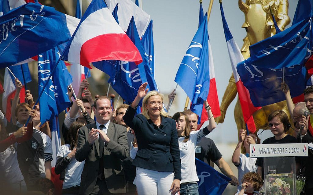 Marine Le Pen, head of France’s far-right party, attending a rally in Paris, May 1, 2011. (Franck Prevel/Getty Images) Marine Le Pen, head of France’s far-right party, attending a rally in Paris, May 1, 2011. (Franck Prevel/Getty Images)