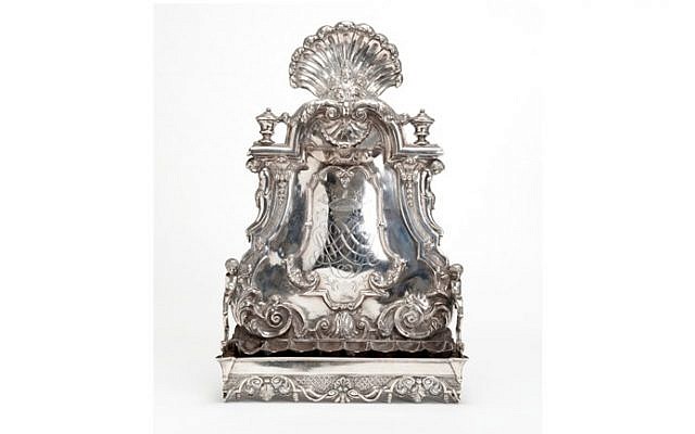 A 270-year-old Hanukkah lamp sold in the Netherlands in November, 2016, which belonged to the family of a Dutch Jewish resistance fighter killed by the Nazis (Courtesy) A 270-year-old Hanukkah lamp sold in the Netherlands in November, 2016, which belonged to the family of a Dutch Jewish resistance fighter killed by the Nazis (Courtesy)