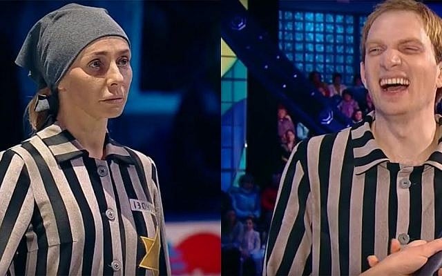 Former Olympic ice dancer Tatiana Navka performed with actor Andrei Burkovsky in a televised Holocaust-themed ice dance in Moscow, November 26, 2016. (Photo: YouTube Screen Capture)