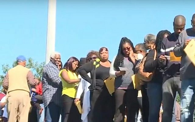 African-American voters cast early ballots in Raleigh, North Carolina as part of the 'Souls to the Polls' drive by black churches, in a still image taken from a CBS video aired on October 25, 2016 (screen capture: YouTube) African-American voters cast early ballots in Raleigh, North Carolina as part of the 'Souls to the Polls' drive by black churches, in a still image taken from a CBS video aired on October 25, 2016 (screen capture: YouTube)