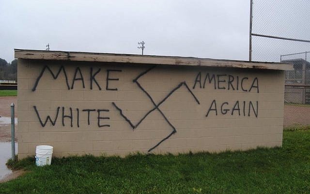 Nazi-themed graffiti was found in the town of Wellsville, New York, on the same day that Donald Trump was declared the winner in the presidential election, Nov. 9, 2016. (Twitter via JTA)