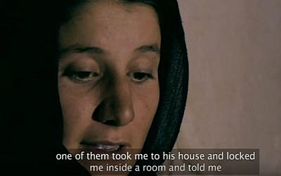 A woman who was kidnapped and then rescued by Nareen Shammo shares her story in the 2015 BBC documentary Slaves of the Caliphate (Screen capture: YouTube)