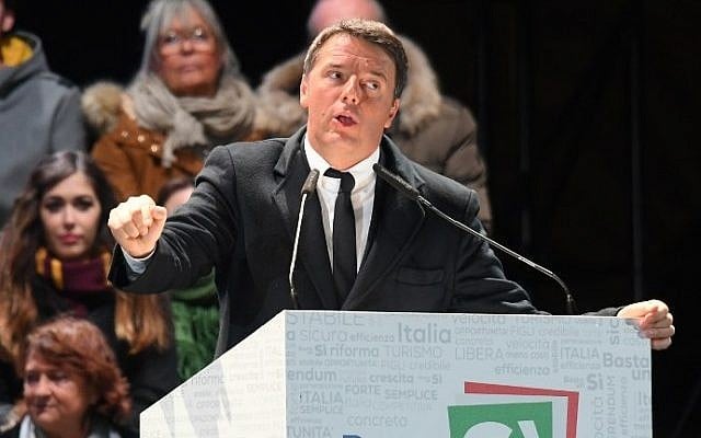 Italy's Prime Minister Matteo Renzi delivers a speech during a campaign meeting on a referendum on constitutional reforms, on December 2, 2016 at Piazza della Signoria in central Florence. (AFP/Claudio Giovannini) Italy's Prime Minister Matteo Renzi delivers a speech during a campaign meeting on a referendum on constitutional reforms, on December 2, 2016 at Piazza della Signoria in central Florence. (AFP/Claudio Giovannini)