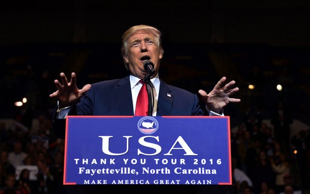 US President-elect Donald Trump speaks at the Crown Coliseum in Fayetteville, North Carolina on December 6, 2016. (AFP/TIMOTHY A. CLARY)