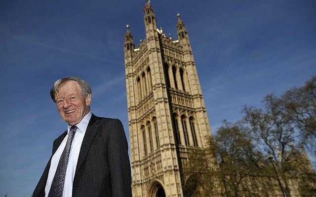This file photo taken on May 4, 2016 shows Lord Alfred Dubs as he poses for a portrait outside The Palace of Westminster in central London. (AFP/Adrian Dennis) This file photo taken on May 4, 2016 shows Lord Alfred Dubs as he poses for a portrait outside The Palace of Westminster in central London. (AFP/Adrian Dennis)