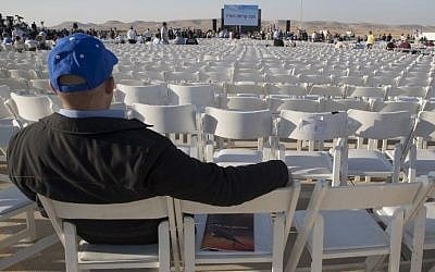 Empty chairs are seen during a ceremony to receive the delivery of two F-35 fighter jets on December 12, 2016, at the Israeli Nevatim Air force base. AFP/JACK GUEZ)