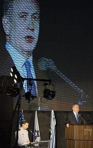 Prime Minister Benjamin Netanyahu gives a speech during a ceremony marking the arrival of the first two F-35 stealth fighter jets purchased from the United States at the Nevatim air base in the Negev desert on December 12, 2016. (Jack Guez/AFP) Prime Minister Benjamin Netanyahu gives a speech during a ceremony marking the arrival of the first two F-35 stealth fighter jets purchased from the United States at the Nevatim air base in the Negev desert on December 12, 2016. (Jack Guez/AFP)