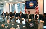 Left to right, Amazon's chief Jeff Bezos, Larry Page of Alphabet, Facebook COO Sheryl Sandberg, then-Vice President elect Mike Pence, then-President-elect Donald Trump, Peter Thiel, co-founder and former CEO of PayPal, Tim Cook of Apple and Safra Catz of Oracle attend a meeting at  Trump Tower December 14, 2016 in New York. (AFP/Timothy A. Clary)