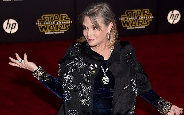 Actress Carrie Fisher attending the premiere of Walt Disney Pictures and Lucasfilm's "Star Wars: The Force Awakens" at the Dolby Theatre in Hollywood, California, December 14, 2015. (AFP/Getty Images North America/Ethan Miller) Actress Carrie Fisher attending the premiere of Walt Disney Pictures and Lucasfilm's "Star Wars: The Force Awakens" at the Dolby Theatre in Hollywood, California, December 14, 2015. (AFP/Getty Images North America/Ethan Miller)