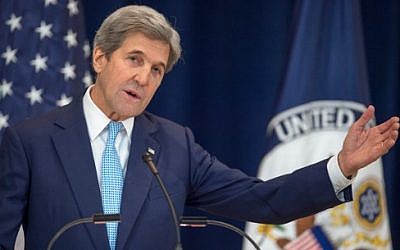 US Secretary of State John Kerry lays out his vision for peace between Israel and the Palestinians December 28, 2016, in the Dean Acheson Auditorium at the Department of State in Washington, DC.
(AFP/Paul J. Richards)