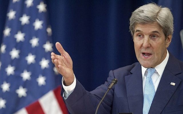 US Secretary of State John Kerry lays out his vision for peace between Israel and the Palestinians December 28, 2016, in the Dean Acheson Auditorium at the Department of State in Washington, DC. (AFP PHOTO / PAUL J. RICHARDS) US Secretary of State John Kerry lays out his vision for peace between Israel and the Palestinians December 28, 2016, in the Dean Acheson Auditorium at the Department of State in Washington, DC. (AFP PHOTO / PAUL J. RICHARDS)