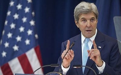 US Secretary of State John Kerry lays out his vision for peace between Israel and the Palestinians December 28, 2016, in the Dean Acheson Auditorium at the Department of State in Washington, DC. (AFP PHOTO / PAUL J. RICHARDS)