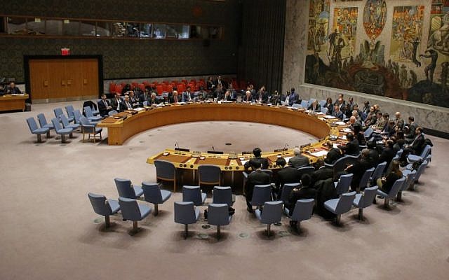 Illustrative: The UN Security Council meeting on December 31, 2016, at the UN Headquarters in New York. (AFP/Kena Betancur) Illustrative: The UN Security Council meeting on December 31, 2016, at the UN Headquarters in New York. (AFP/Kena Betancur)