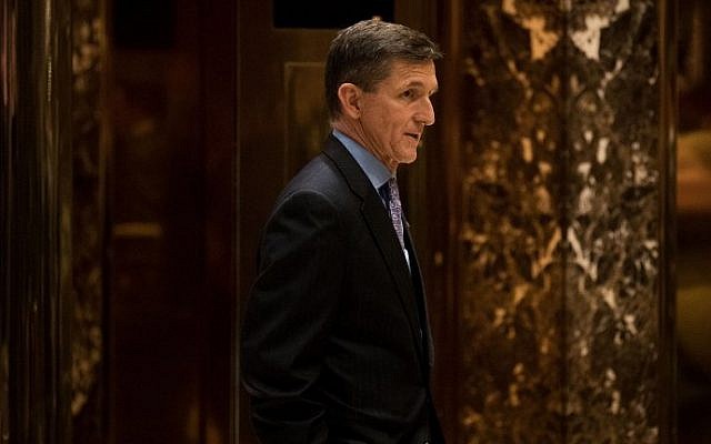 Retired Lt. Gen. Michael Flynn, President-elect Donald Trump's choice for National Security Adviser, waits for an elevator in the lobby at Trump Tower, December 12, 2016 in New York City. (Drew Angerer/Getty Images/AFP)