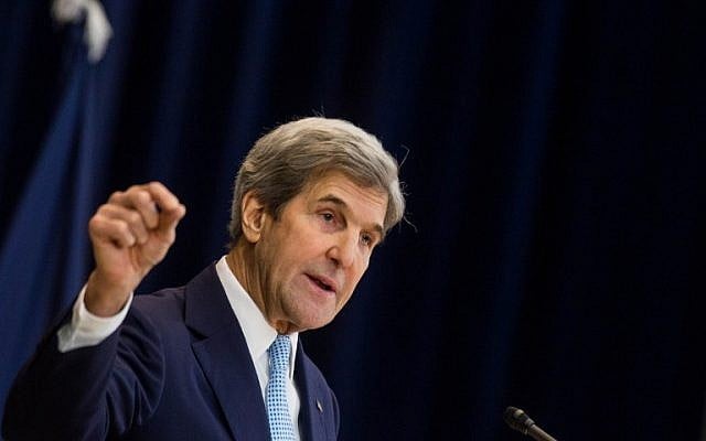 US Secretary of State John Kerry delivers a speech on Middle East peace at the U.S. Department of State on December 28, 2016 in Washington, DC. (Zach Gibson/Getty Images/AFP)