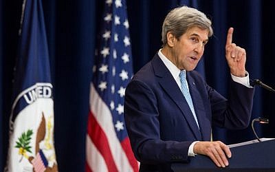 US Secretary of State John Kerry delivers a speech on Middle East peace at The U.S. Department of State on December 28, 2016 in Washington, DC. (Zach Gibson/Getty Images/AFP)