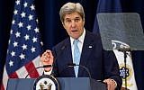 US Secretary of State John Kerry delivers a speech on Middle East peace at the U.S. Department of State on December 28, 2016, in Washington, DC. (Zach Gibson/Getty Images/AFP)