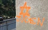 Anti-Semitic graffiti on a building near the University of Virginia campus in Charlottesville. (Courtesy Michaela Brown via JTA)