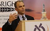 Bestselling author Scott Turow addressing students at Bar Ilan University’s Shaindy Rudoff Graduate Program in Creative Writing on December 12, 2016. (Yoni Reif)