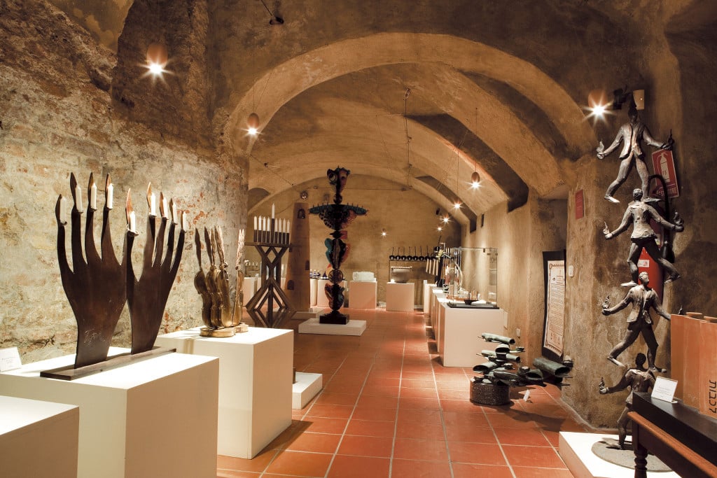 Hanukkah lamps exhibited in the Museum of the Community of Casale Monferrato, in the basement where the oven to bake Passover matzot used to stand. (Courtesy of the Jewish Community of Casale Monferrato) Hanukkah lamps exhibited in the Museum of the Community of Casale Monferrato, in the basement where the oven to bake Passover matzot used to stand. (Courtesy of the Jewish Community of Casale Monferrato)