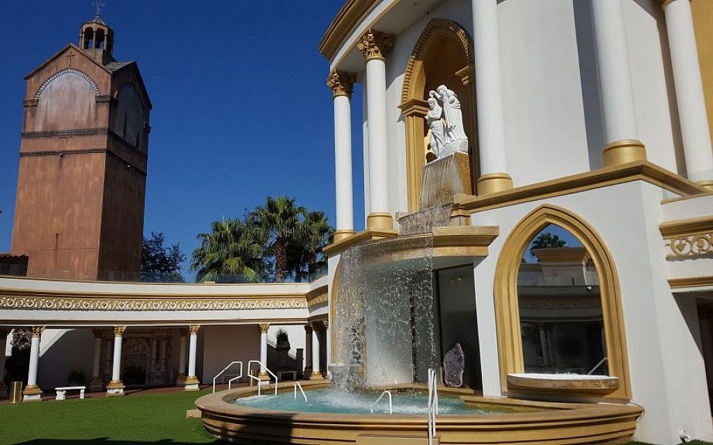 Holy Land Experience in Orlando, Florida, a Bible-themed Christian tourist attraction on December 8, 2016. A fountain outside the mock Roman coliseum. (Matt Lebovic/The Times of Israel)