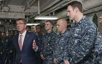 Secretary of Defense Ash Carter visits sailors aboard the USS Monterey in port in Manama, Bahrain, December 10, 2016. (DOD/US Air Force Tech. Sgt. Brigitte N. Brantley) Secretary of Defense Ash Carter visits sailors aboard the USS Monterey in port in Manama, Bahrain, December 10, 2016. (DOD/US Air Force Tech. Sgt. Brigitte N. Brantley)