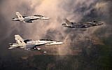 A US Marine Corps F-35 Lightning II aircraft, front, escorted by two Marine F/A-18 Hornets as it flies on January 11, 2012. (DoD/ Staff Sgt. Joely Santiago, US Air Force)