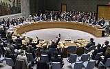 Members of the UN Security Council vote in favor of condemning Israel's settlements in the West Bank and East Jerusalem on Friday, Dec. 23, 2016 at United Nations Headquarters. (Manuel Elias/United Nations via AP)