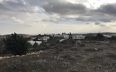 Amona’s cluster of mobile homes, located atop a hill in the northern West Bank, Dec. 13, 2016. (Andrew Tobin/JTA)