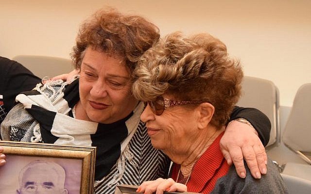 Fania Blakay, left, embracing her cousin Henia Moskowitz after they were united at the Yad Vashem Holocaust museum in Jerusalem, Dec. 13, 2016. (Courtesy of Yad Vashem). Fania Blakay, left, embracing her cousin Henia Moskowitz after they were united at the Yad Vashem Holocaust museum in Jerusalem, Dec. 13, 2016. (Courtesy of Yad Vashem).