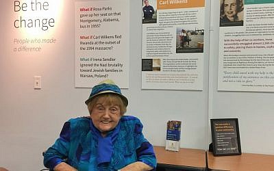 Holocaust survivor and Mengele twin Eva Mozes Kor in her Terre Haute, Indiana, CANDLES Holocaust Museum and Education Center on November 7, 2016. (Amanda Borschel-Dan/Times of Israel)