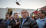 Prime Minister Benjamin Netanyahu visits scene of forest fires that broke out in Zichron Yaakov in northern Israel, on November 23, 2016. (Emil Salman/Pool)