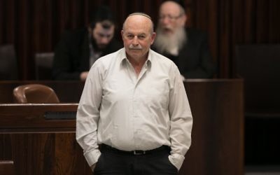 Jewish Home MK Nissam Slomiansky seen during a vote on the so-called Regulation Bill, a controversial bill that seeks to legitimize illegal West Bank outposts, in the Israeli parliament on December 7, 2016. (Yonatan Sindel/Flash90)
