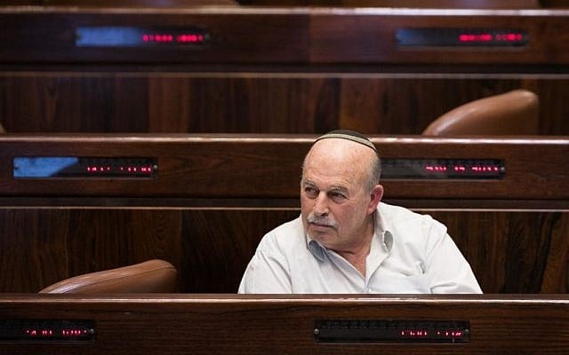 Jewish Home MK Nissan Slomiansky during a vote on the so-called Regulation Bill to legitimize illegal West Bank outposts, December 7, 2016. (Yonatan Sindel/Flash90) Jewish Home MK Nissan Slomiansky during a vote on the so-called Regulation Bill to legitimize illegal West Bank outposts, December 7, 2016. (Yonatan Sindel/Flash90)