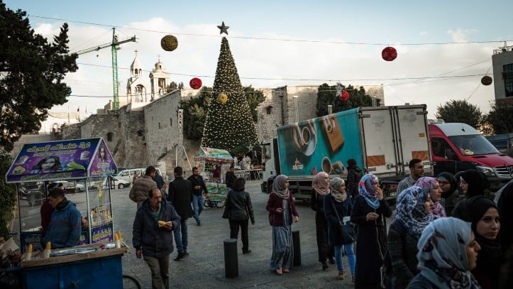 Christmas preparations in Manger Square on November 31, 2015. Muslims now account for 88 percent of Bethlehem‘s residents.(Sebi Berens/Flash90)