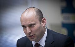 Jewish Home chair Naftali Bennett leads a party faction meeting at the Knesset, December 12, 2016. (Yonatan Sindel/Flash90)