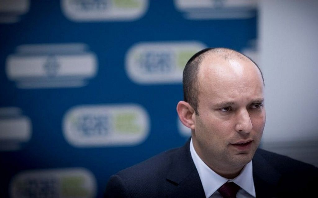 Jewish Home party chairman Naftali Bennett leads a party faction meeting at the Knesset, on December 12, 2016. (Yonatan Sindel/Flash90)