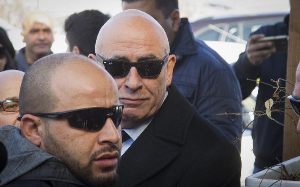 Joint (Arab) List MK Basel Ghattas arrives at the Lahav 433 investigation unit in Lod, December 20, 2016. (Roy Alima/Flash90)